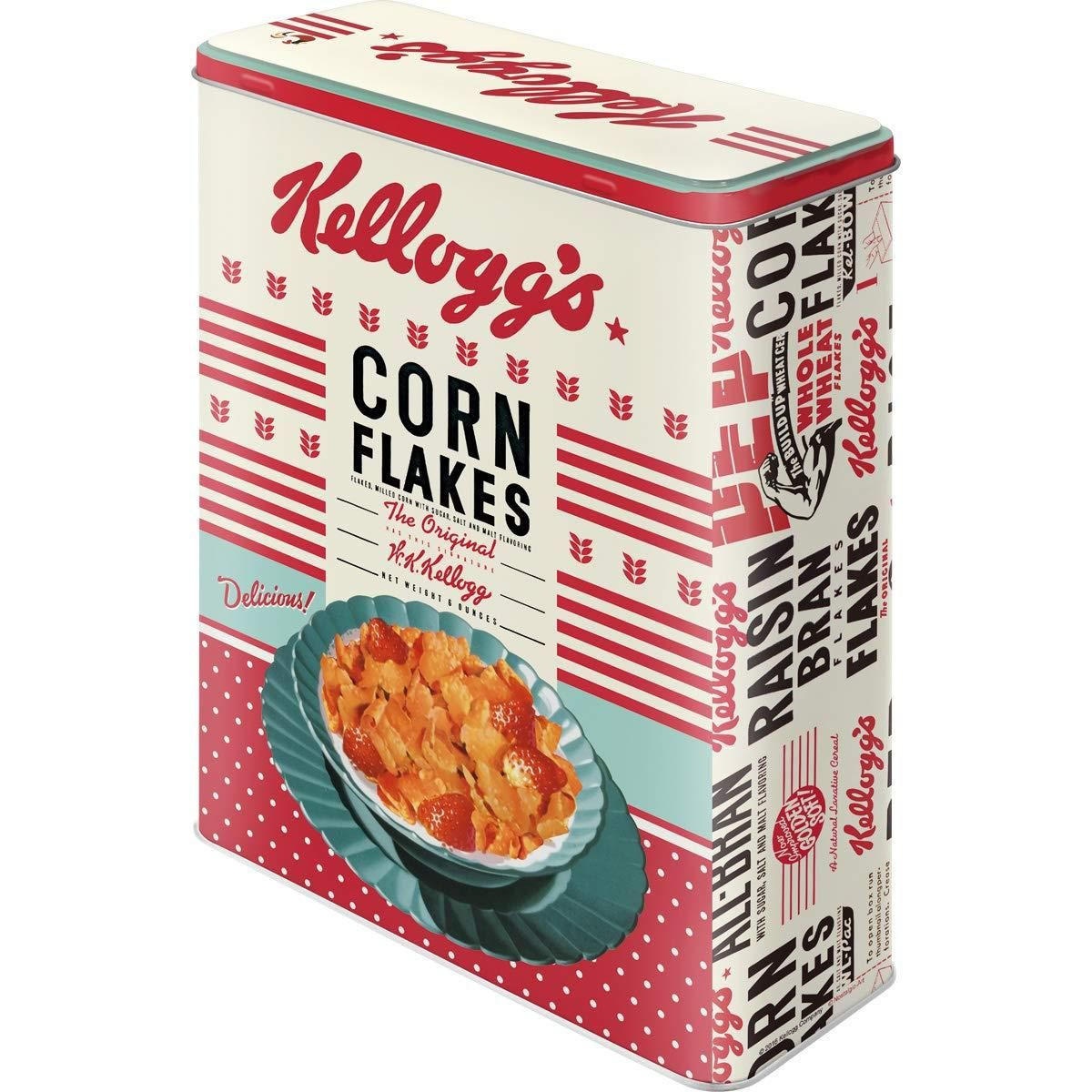 VORRATSDOSE XL Kellogg's Girl Corn Flakes Collage - Hellrot/Weiß, Metall (19/26/8cm) - Nostalgic-Art