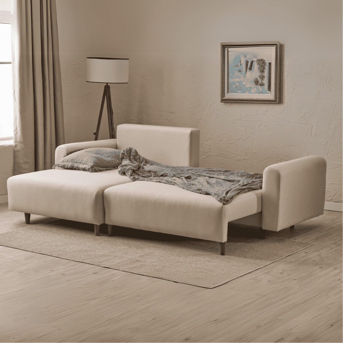 ECKSOFA mit Schlaffunktion und linksseitiger Récamiere - mane 246/160/85 cm - Creme, Holz (160/246cm) - Calicosy