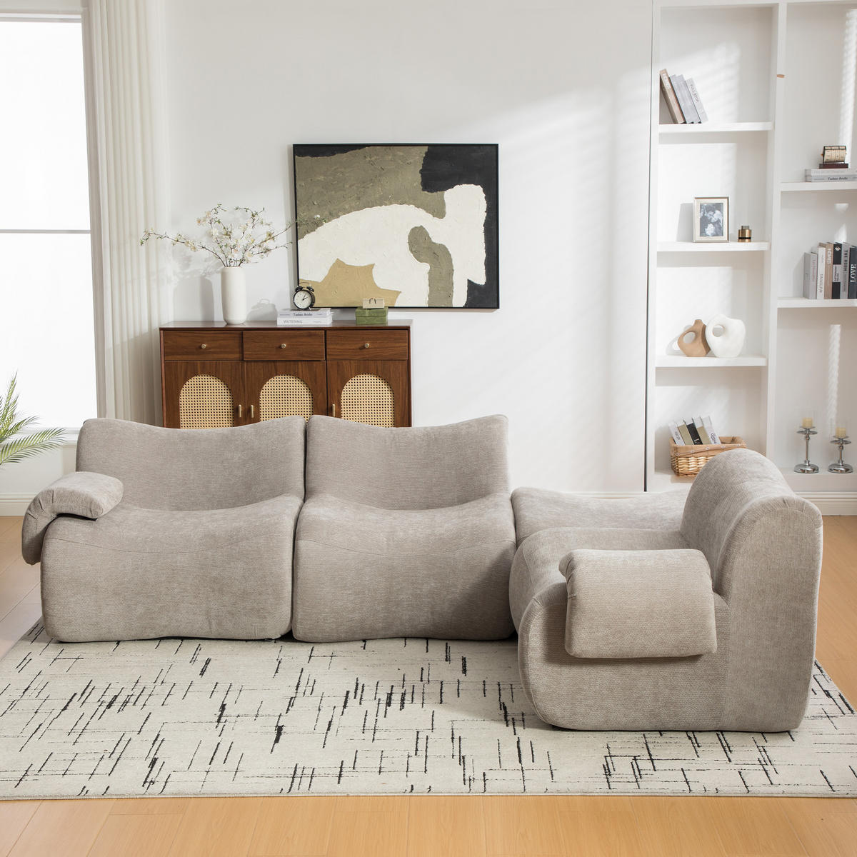 ECKSOFA 284.5/181/72.5 cm Grau Chenille mit 1 Fußhocker - Grau, Textil (284.5/181cm) - Oxeza