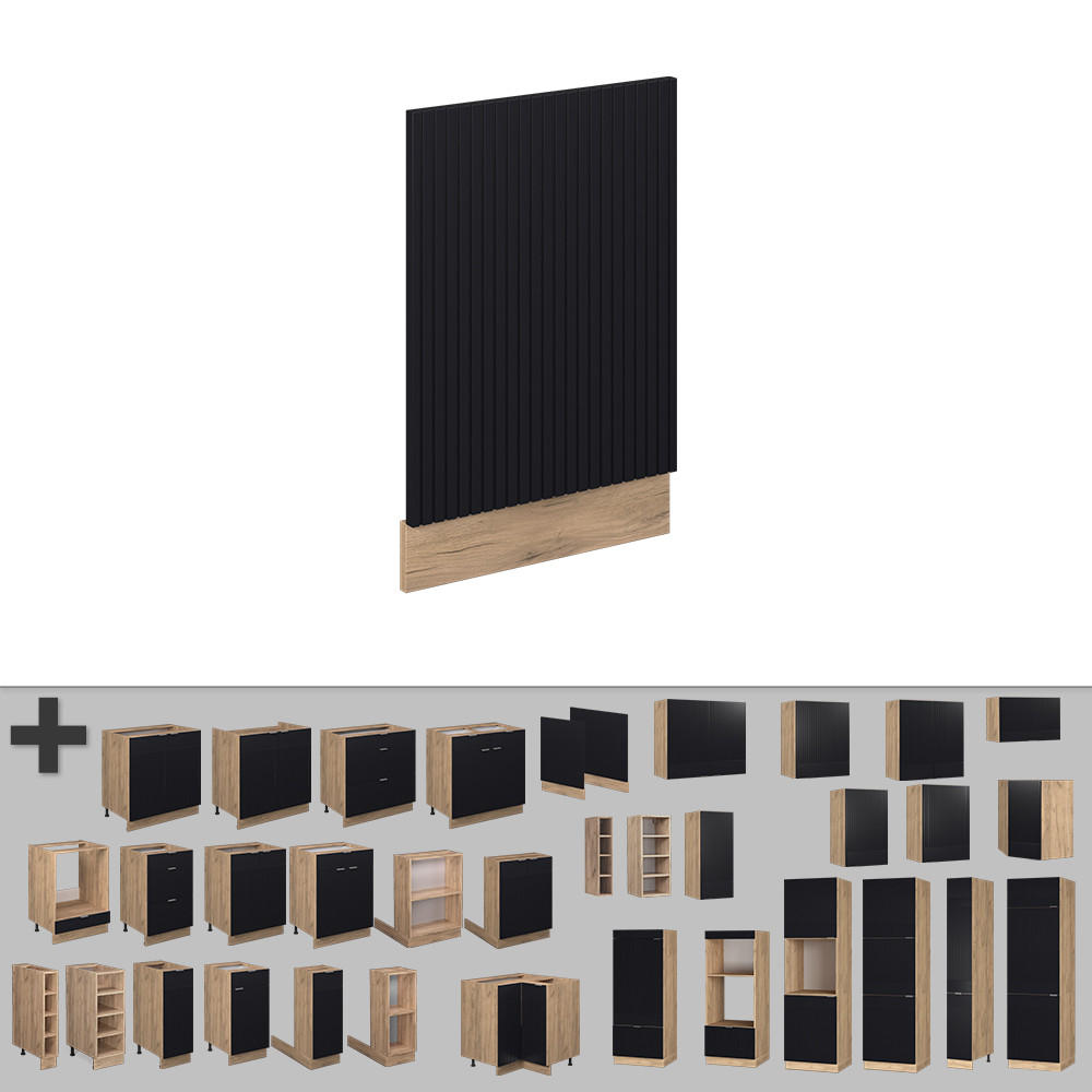FRONTBLENDE Fame-Line, Schwarz gestreift, 45 cm ohne Arbeitsplatte - Honigeiche/Eiche Wotan, Holzwerkstoff (45/67.4/1.6cm) - Vicco