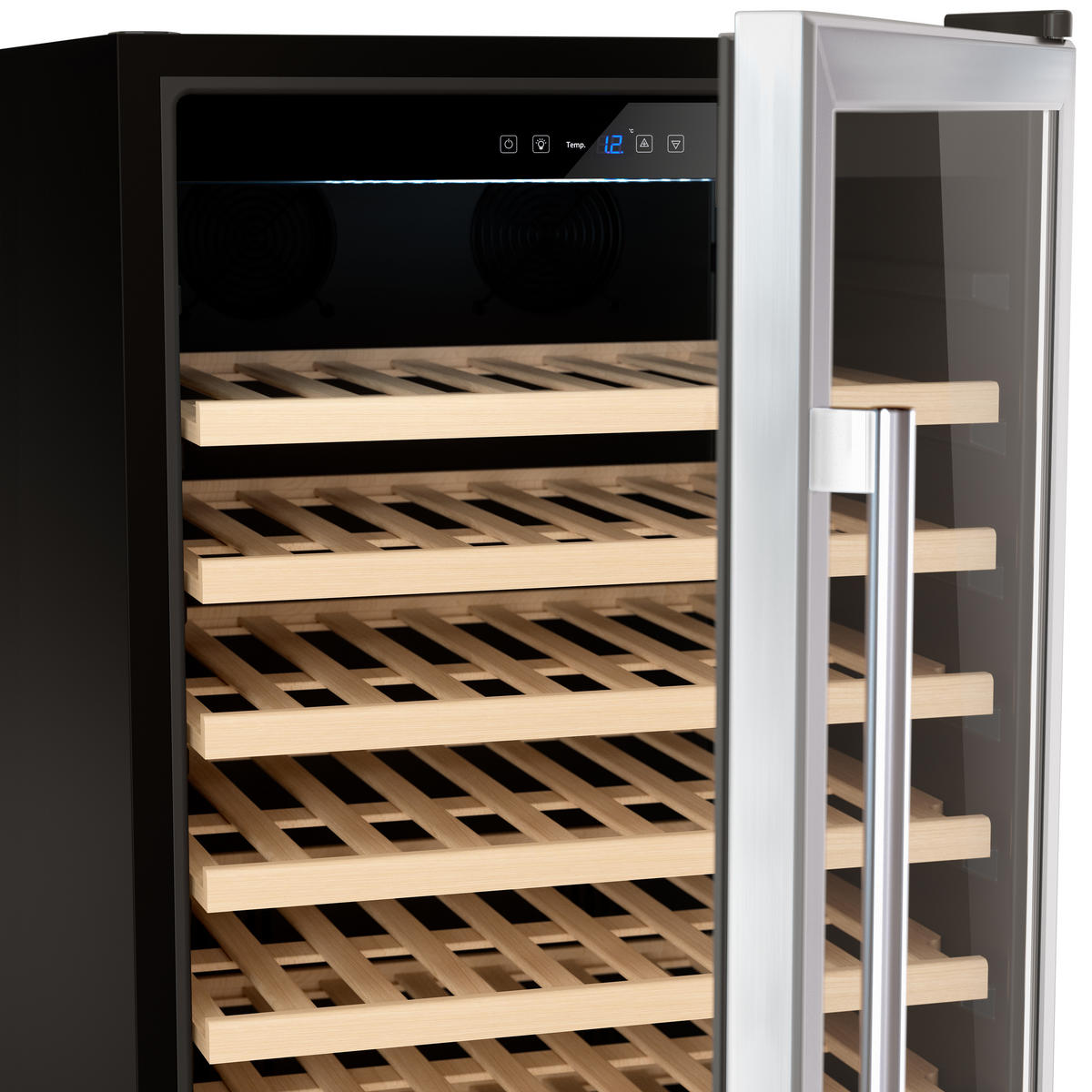 WEINKÜHLSCHRANK CAVCE100 Schwarz und Silber, 100 Flaschen , Kapazität 275L, Edelstahl, Anti-UV, LED - Schwarz, Metall (59.5/140.5/57cm) - Les Petits Champs