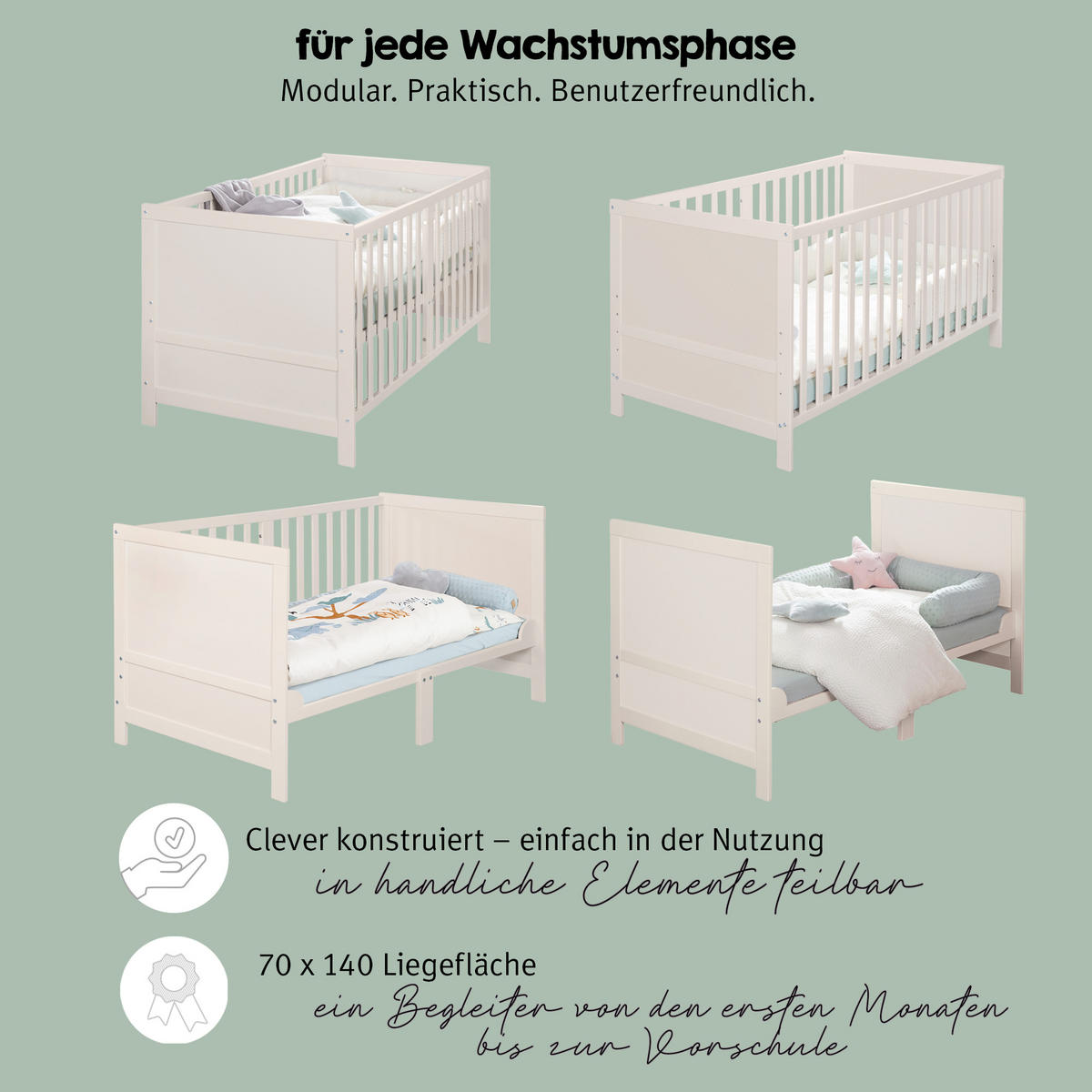 SPJÄLSÄNG Easy Sleep 70 x 140 cm - Ljusgrå, Träbaserade material (70/140cm) - Roba