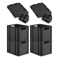 EUROBOX 4x NextGen Color mit Auflagedeckel 32x30x40 cm 30 Liter Schwarz Griffe schwarz offen - Anthrazit/Schwarz, Kunststoff (30/32/40cm) - PROREGAL