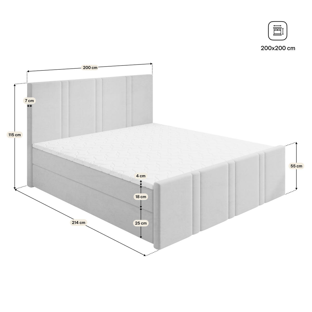 AMERICKÁ POSTEL COMOZA, 200x200 cm s matrací a úložným prostorem, H2+H3, růžová - růžová, dřevo (200/200cm) - MASSENO