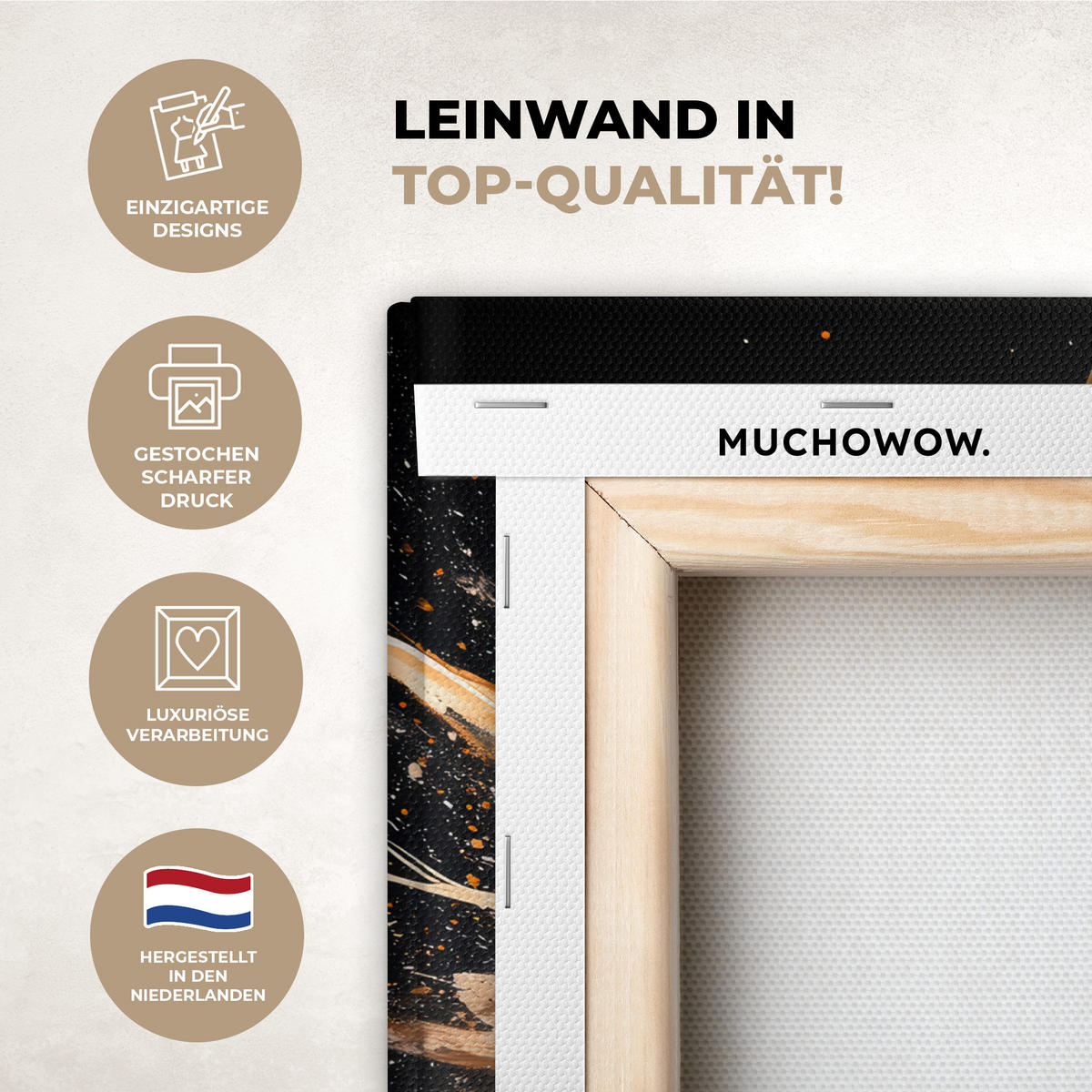 LEINWANDBILD Blumen - Gold - Graffiti - Schwarz - Abstrakt 40x30 cm - Cappuccino, Textil (40/30cm) - MuchoWow