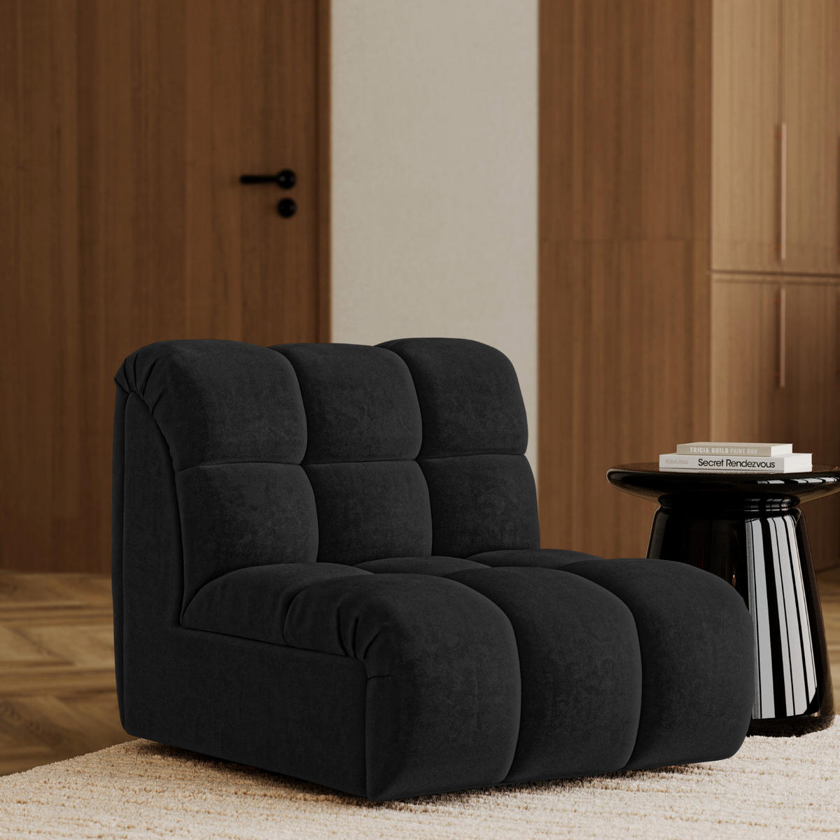MODULARER Drehsessel SEVEN Samt Schwarz 81cm - Schwarz, Textil (81/77/98cm) - Premium Interiors
