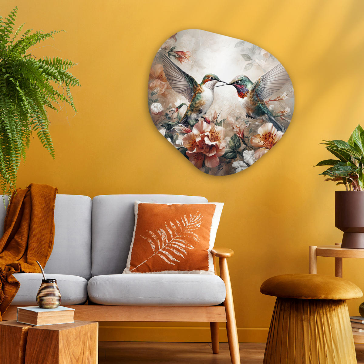 WANDBILD Kolibri - Vögel - Blumen - Natur 60x60 cm - Altrosa, Kunststoff (60/60cm) - MuchoWow