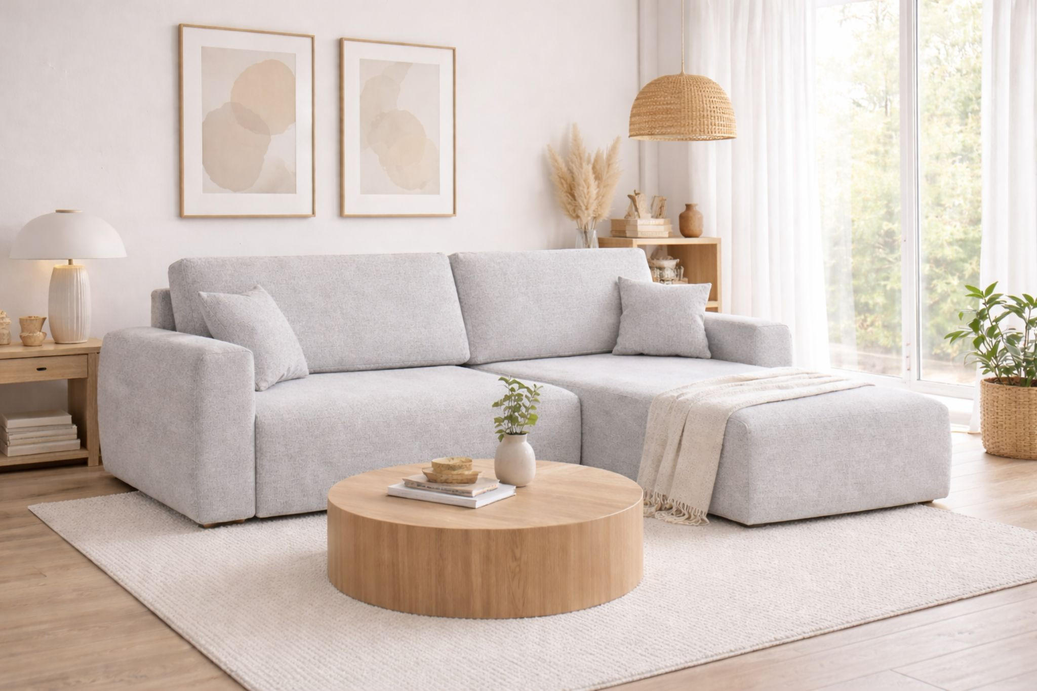 ECKSOFA Mit Schlaffunktion Ariel L, Chenille, Stoff Artico, Cement, Rechts - Hellgrau, Holz (250/142cm) - Kaiser Möbel