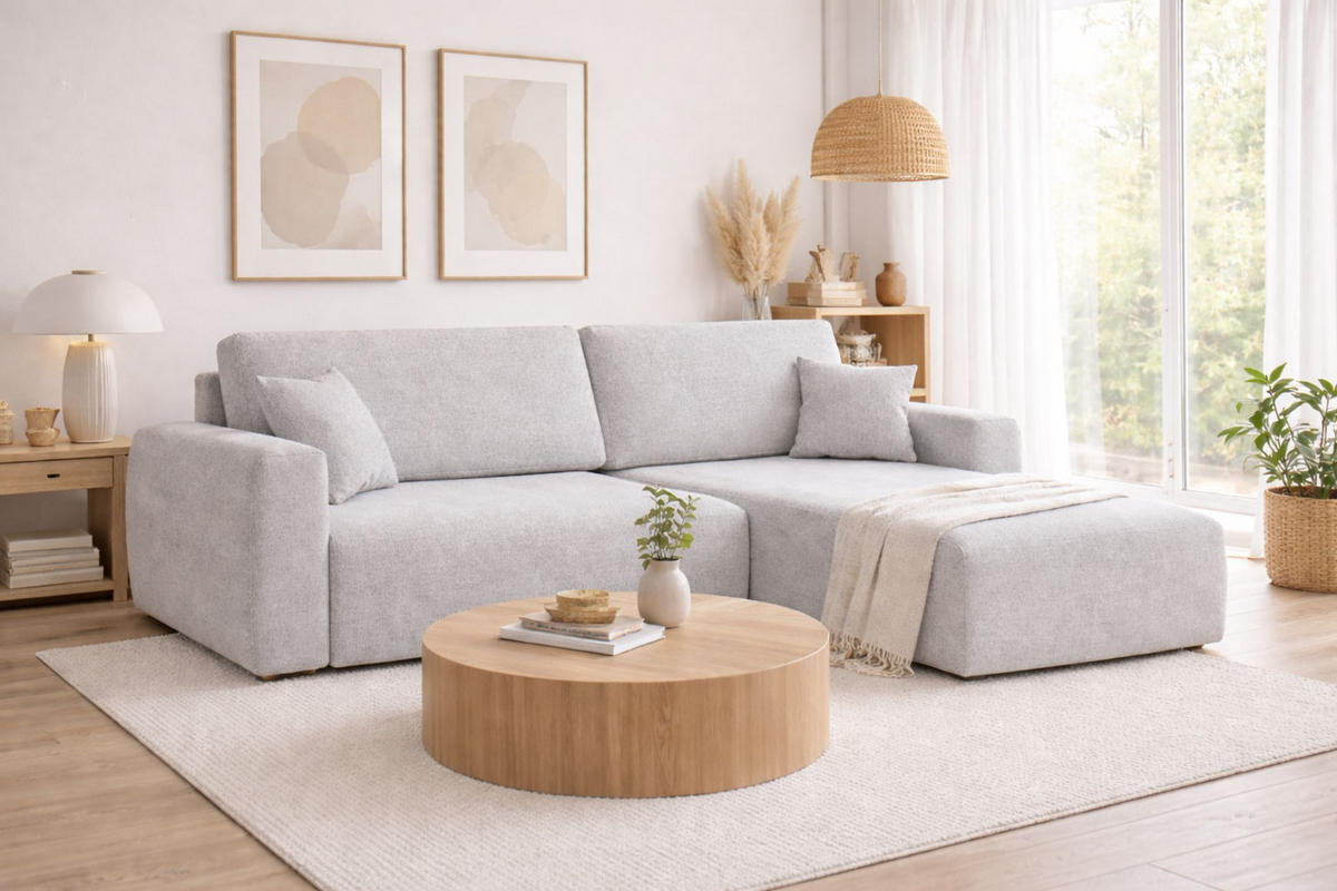 ECKSOFA Mit Schlaffunktion Ariel L, Chenille, Stoff Artico, Cement, Rechts - Hellgrau, Holz (250/142cm) - Kaiser Möbel