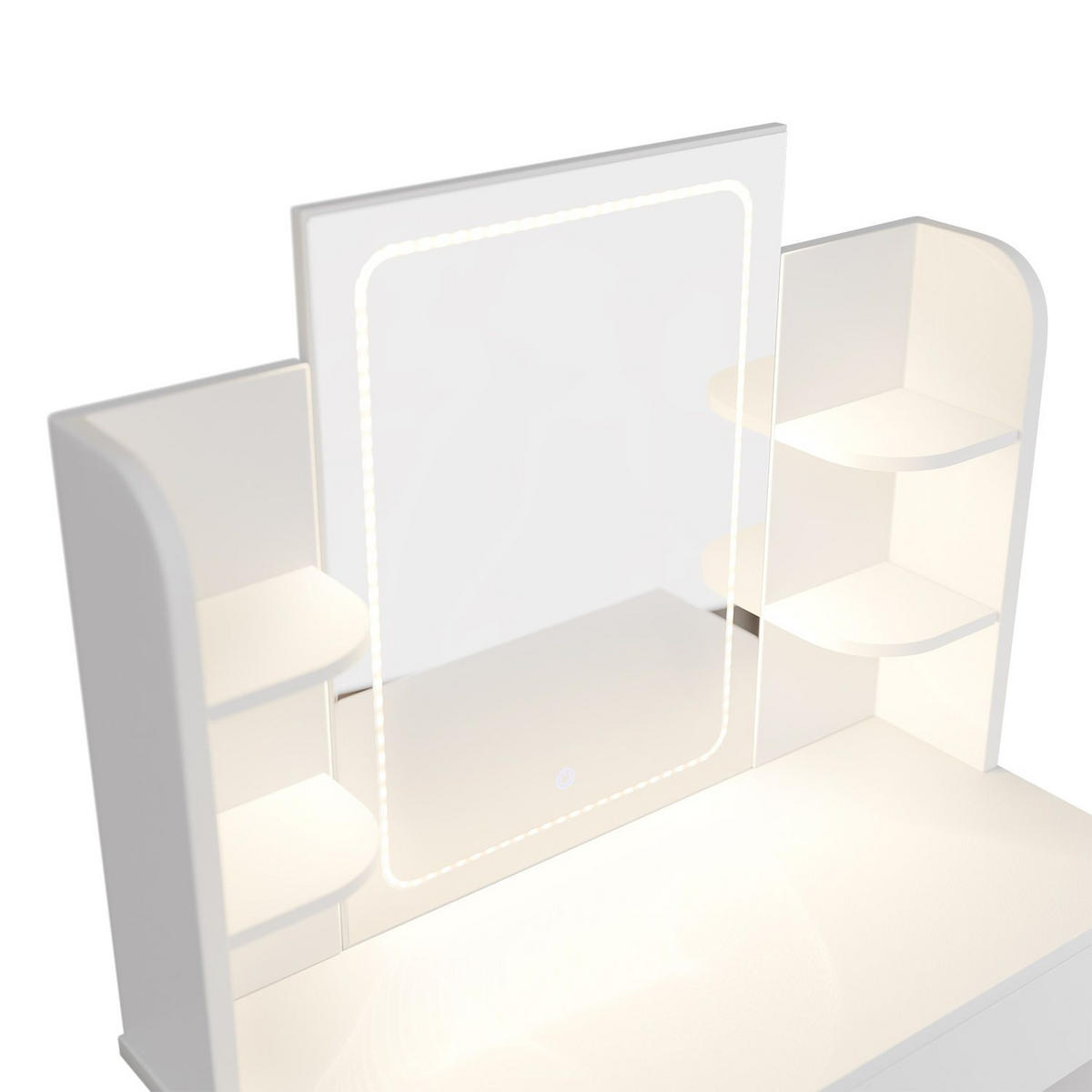 SCHMINKTISCH Zoey LED-Spiegel & Hocker Tonia - Weiß, Holz (40/140/90cm) - Juskys