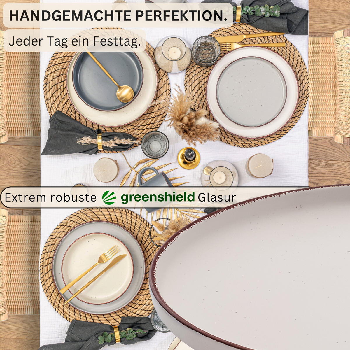 SPEISETELLER BOMBAY MOONLIGHT - 4 teilig aus Steingut - Creme/Grau, Stein (27cm) - Sänger