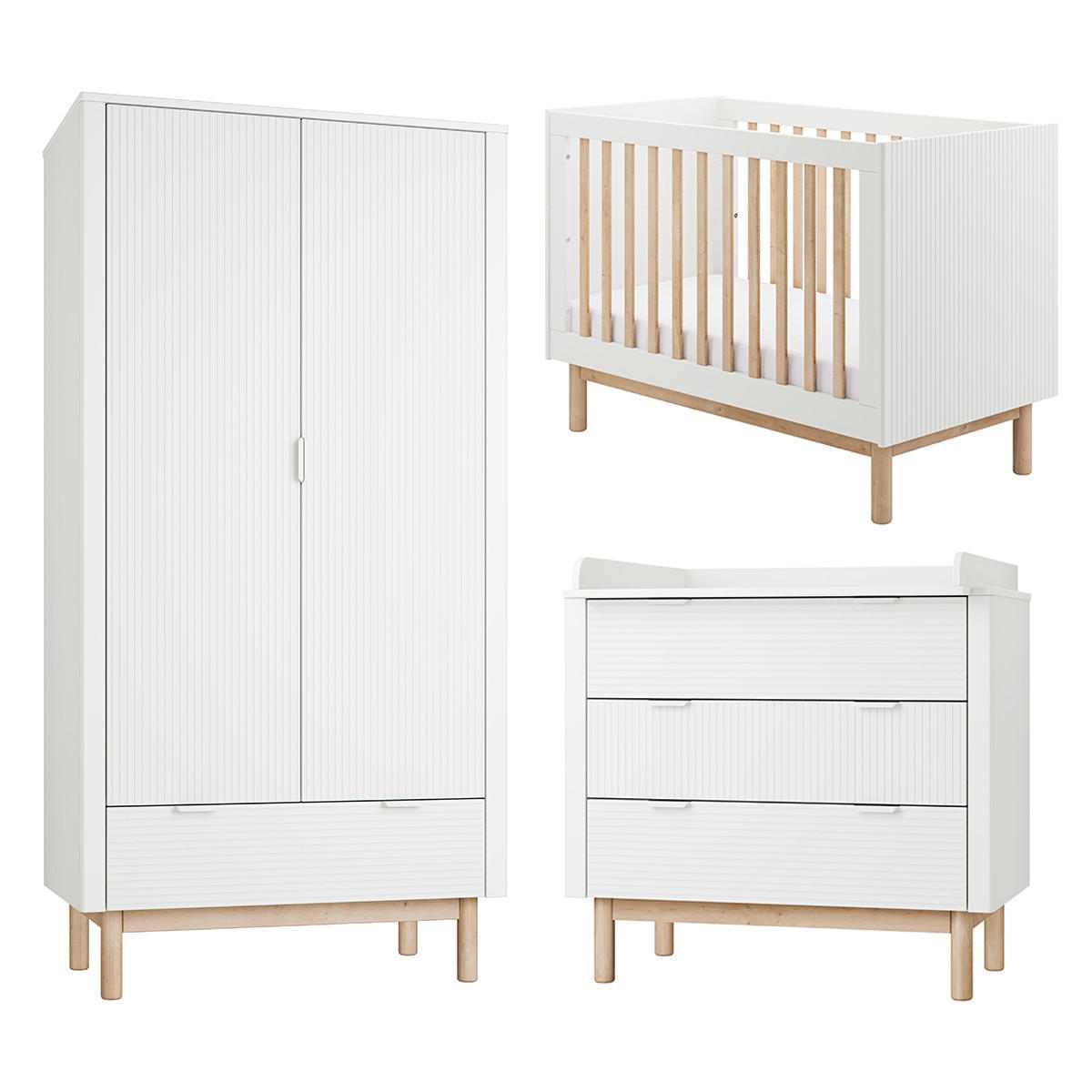 POKOJ PRO MIMINKO 3DÍLNÝ Miloo Bílá - bílá, kompozitní dřevo (123.5/87.5/66cm) - Petits-meubles