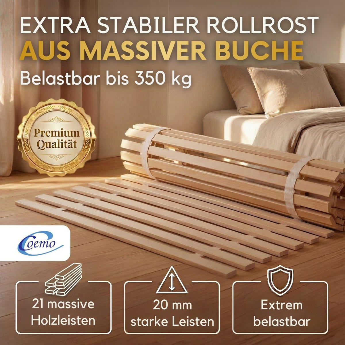 ROLLROST Lattenrost 160 x 200 cm - Naturfarben, Holz (160/200cm) - Coemo