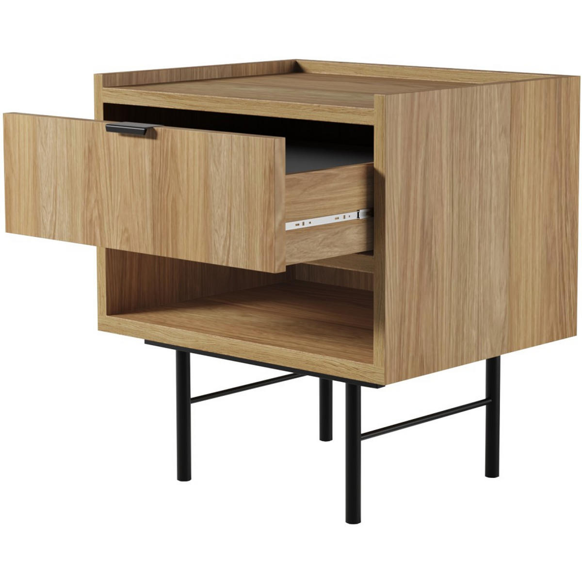 NACHTTISCH Evron mit 1 Schublade, Hikora Eiche - Eichefarben/Schwarz, Holzwerkstoff/Metall (51/55/40cm) - Beautysofa