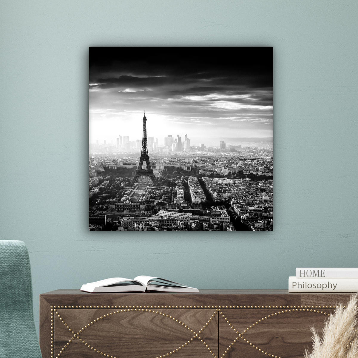 LEINWANDBILD Paris - Skyline - Eiffelturm - Stadt - Wolken 50x50 cm - Dunkelgrau, Textil (50/50cm) - MuchoWow