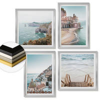 WANDBILDER 4er Set - 50x50 cm & 40x60 cm Silberner Rahmen - Sommerliche Strandansichten in Pastellfarben - Silberfarben, Kunststoff (50/50cm) - ArtPrintCave