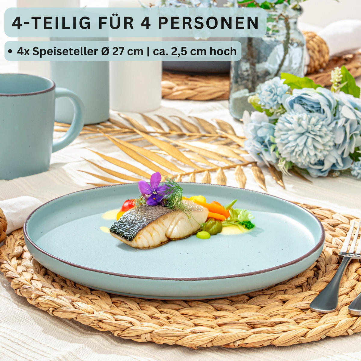 SPEISETELLER BOMBAY BREEZE - 4 teilig aus Steingut - Hellblau, Stein (27cm) - Sänger