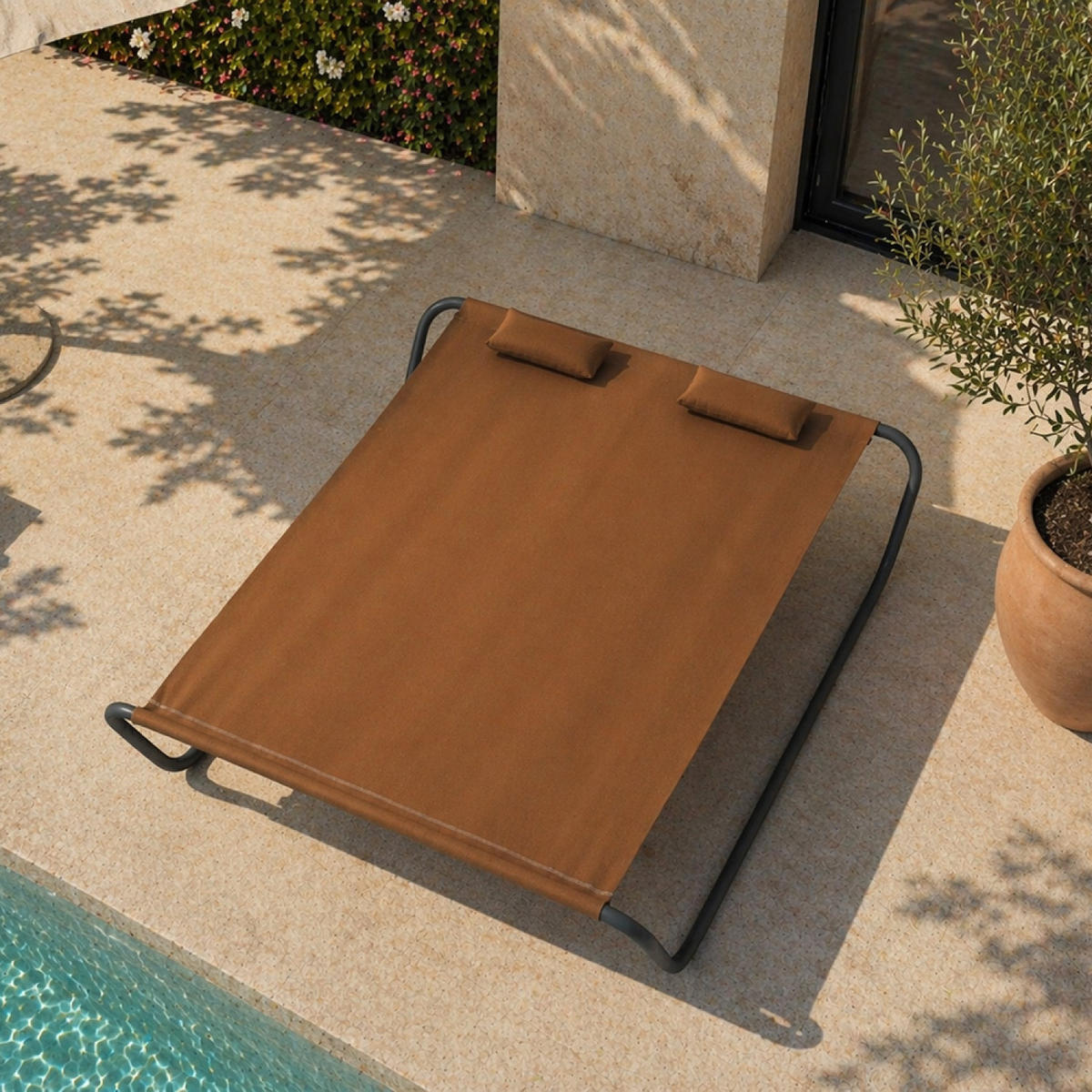 LIEGESTUHL Coachella [Couleur] Aus Stahl Zeitgenössisch - Braun, Metall (196/42/173cm) - Concept Usine