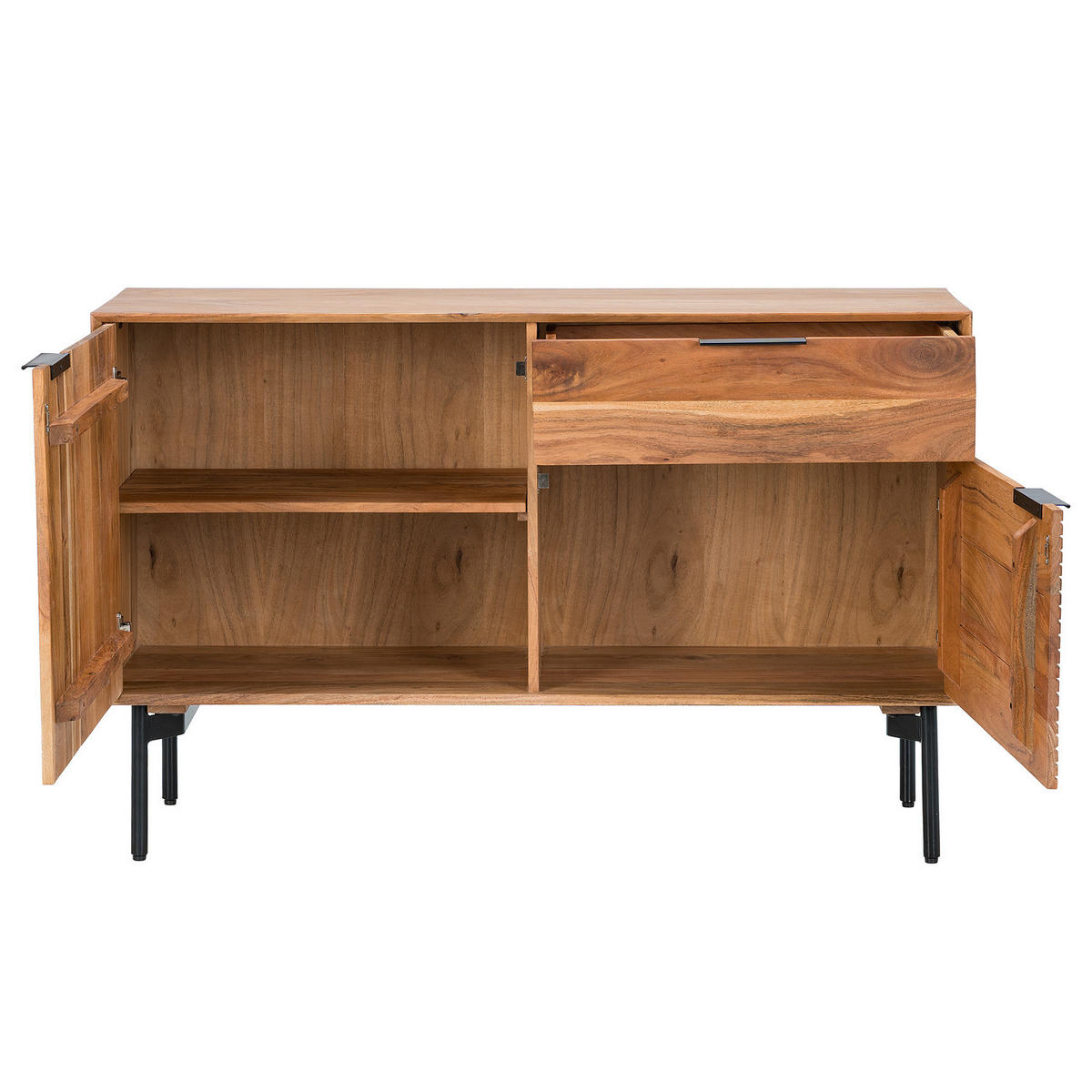 KOMMODE - Akazie massiv / Schwarz - Akaziefarben, Holz (130/82/42cm) - home24