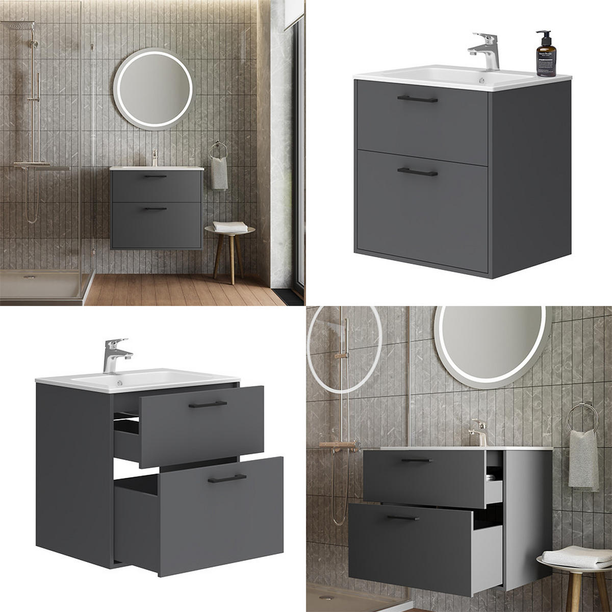 WASCHBECKENUNTERSCHRANK Lanco Anthrazit 61 x 61.5 cm mit Waschbecken - Anthrazit, Holzwerkstoff (61/61.5/46.5cm) - Vicco