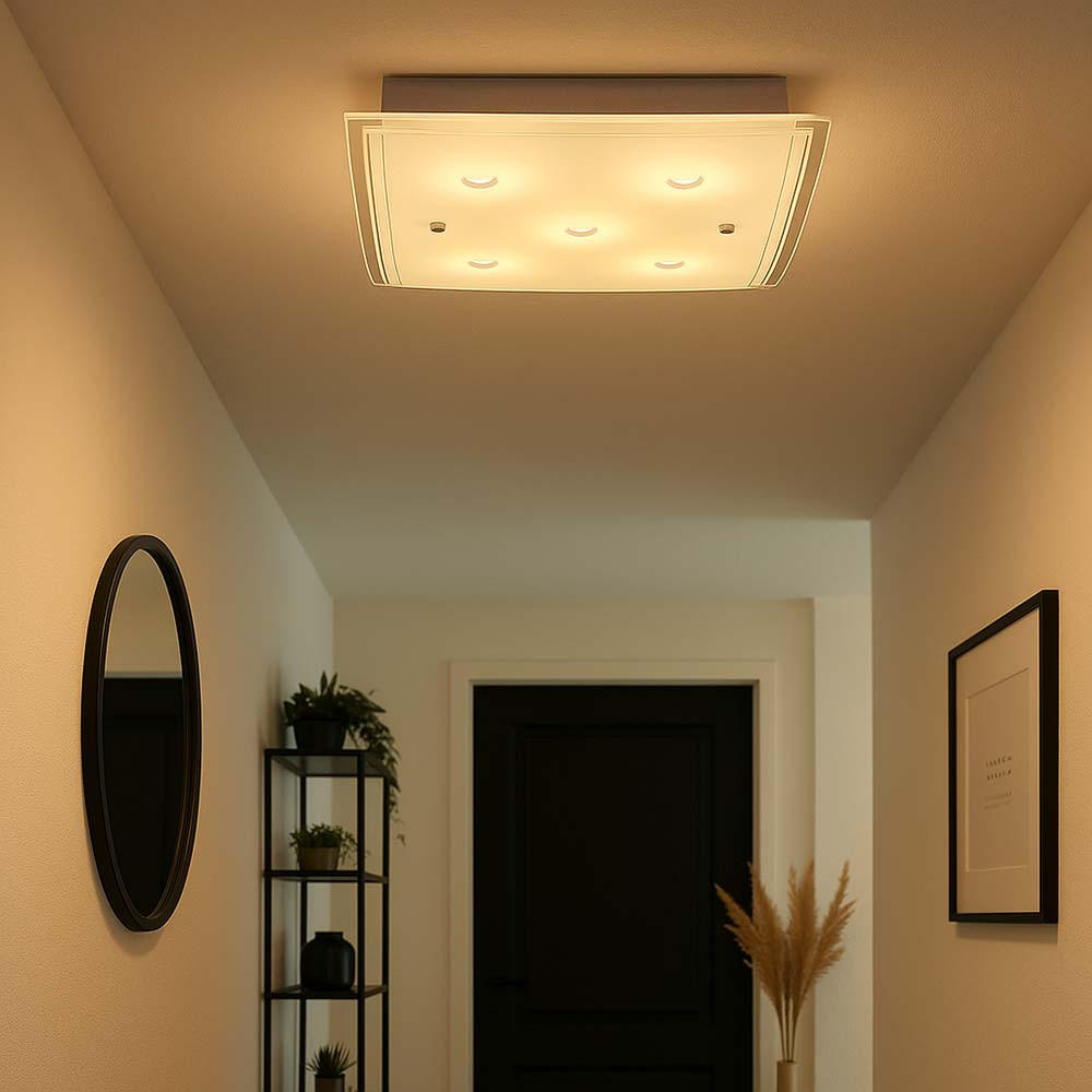 LED DECKENLEUCHTE KADIRA Weiß Metall Glas - Weiß, Glas (28/28/8cm) - Globo Lighting