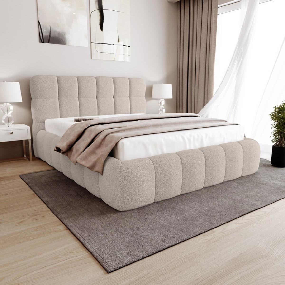 POLSTERBETT Cleo ohne Matratze und Topper, 180x200 cm, Hellbraun - Hellbraun, Textil (180/200cm) - Beautysofa