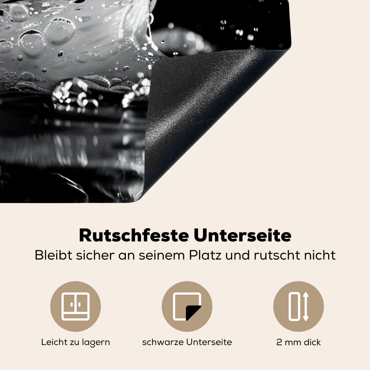 HERDABDECKPLATTE Wasser - Spritzwasser - Schwarz Induktionsmatte 77x59 cm - Schwarz, Kunststoff (77/59/0.2cm) - MuchoWow