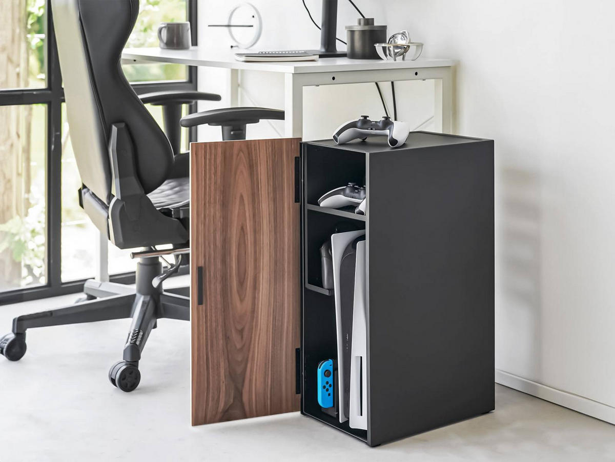 SPIELEKONSOLEN-SCHRANK Tower schwarz 24/60/36 cm - Schwarz, Metall (24/60/36cm) - Yamazaki