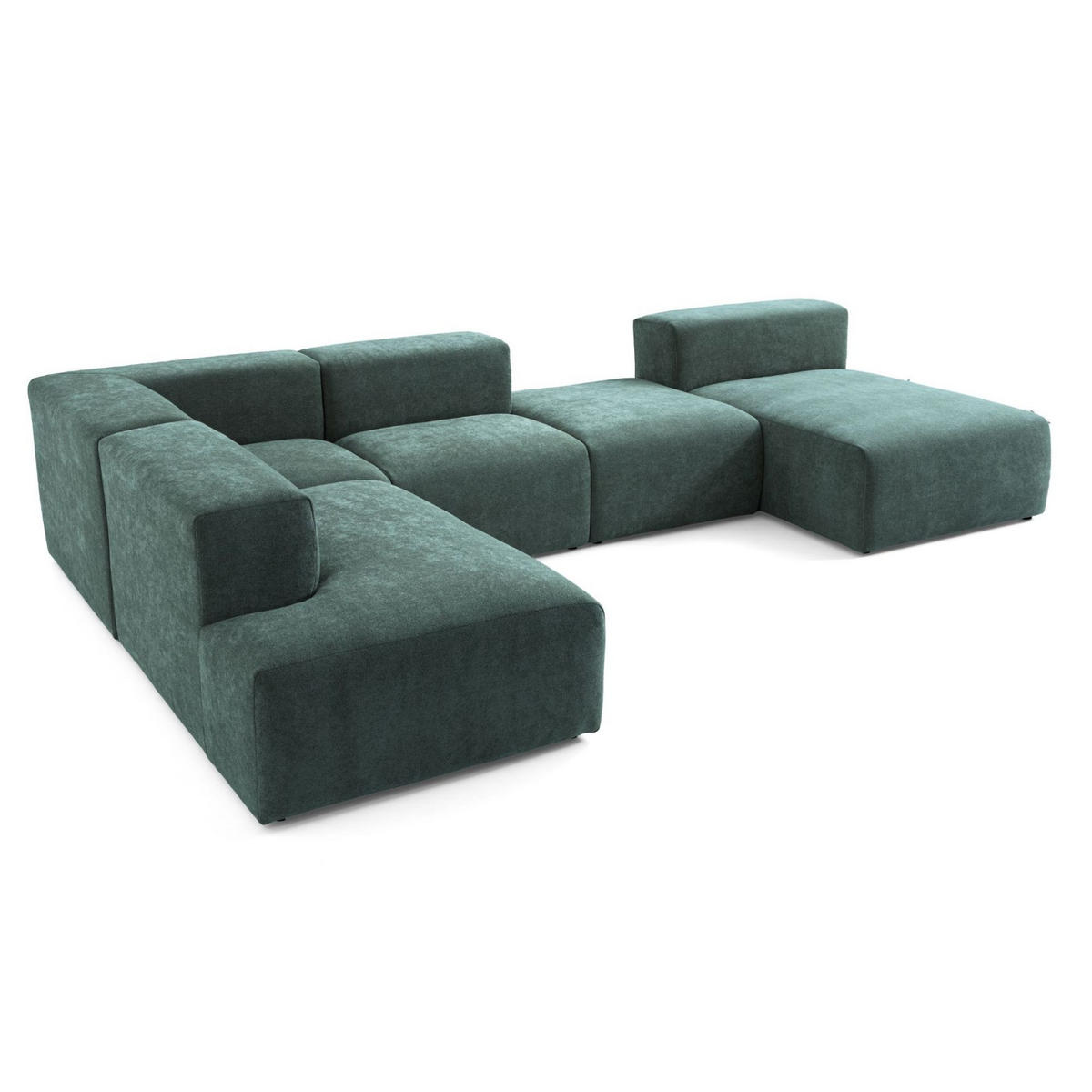 5-SITZER modulares Wohnlandschaft U XXL HEAVEN SET 6 Links, Breite 375 cm Webstoff Dunkelgrün - Dunkelgrün/Schwarz, Holz/Kunststoff (375/73/245cm) - Muffo