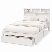 BETT 90/200 cm in Weiß mit Schubladen und Regal Bücherregal-Design - Beige/Weiß, Holzwerkstoff (90/200cm) - STILVORA