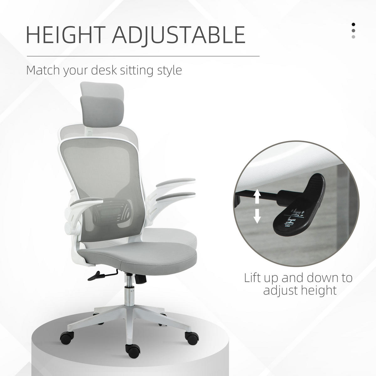 BÜROSTUHL ergonomischer Shreibtischstuhl mit Wippfunktion Kopfstütze Grau - Grau, Textil (64/122/65cm) - Vinsetto