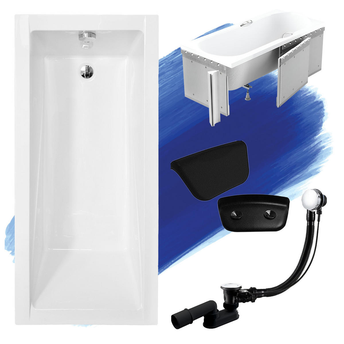 BADEWANNE Rechteck MODERN 120/70 + Styro + Kopfstütze Ablauf Füße - Weiß, Kunststoff (70/55.5/120cm) - bad land