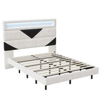 POLSTERBETT 160x200 cm, Weiß/Schwarz, LED-Beleuchtung und USB - Schwarz, Textil/Metall (160/200cm)