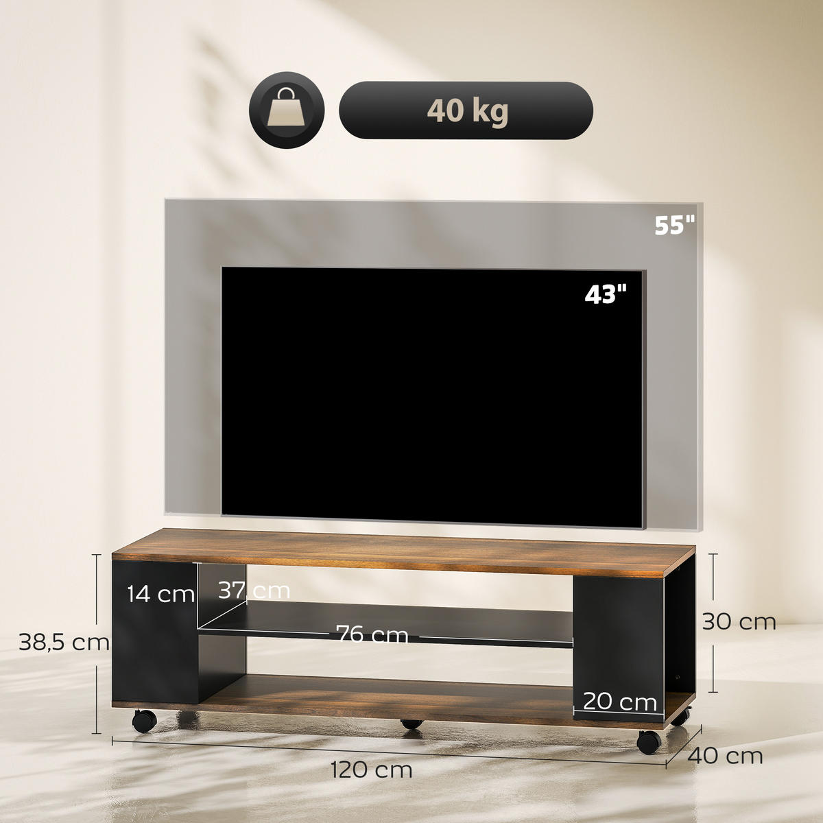 TV-MÖBEL Multicolor 1 Stück - Multicolor, Holzwerkstoff (120/38.5/40cm) - GiPP