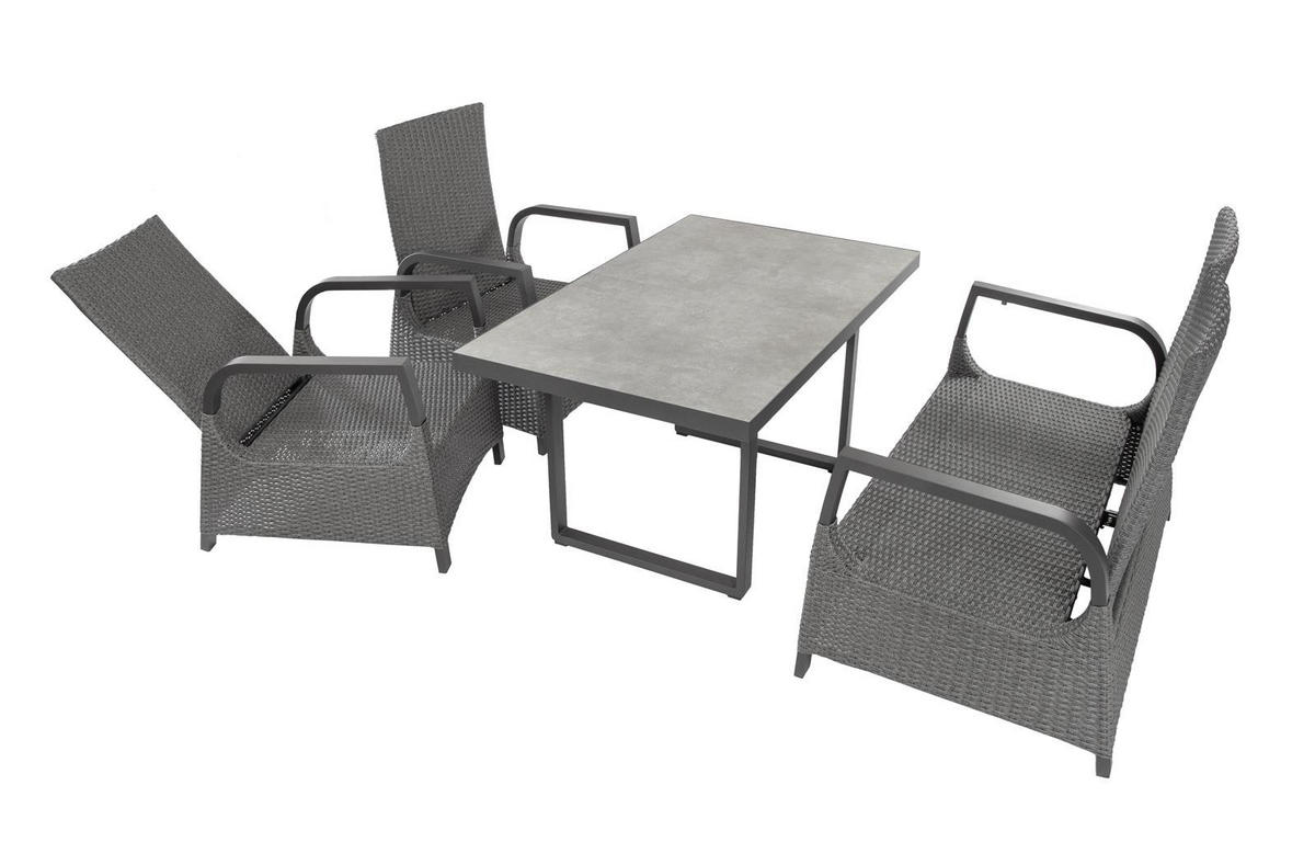 LOUNGE-SET Orlando Grau, Aluminium/Polyrattan, für 4 Personen, Tisch 130/80/68 cm - Grau, Naturmaterialien - bellavista - Home & Garden