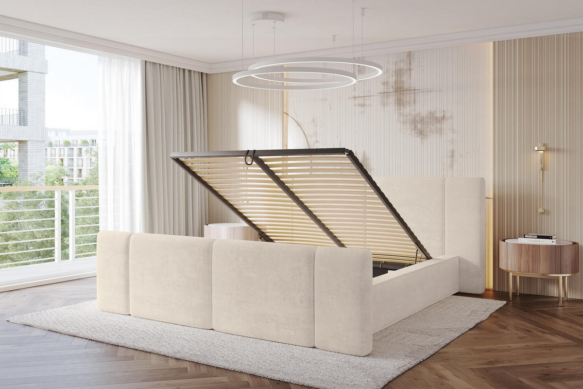 POLSTERBETT mit Bettkasten, Fußteil und Lattenrost, Boxbett ohne Matratze - RIVO-Z 160x200 Beige - Beige, Holzwerkstoff/Textil (160/200cm) - ALTDECOR