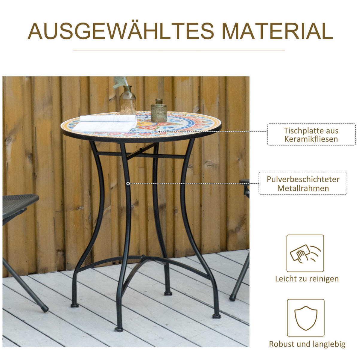 LOUNGETISCH Ø60/71 cm Rot aus Metall mit Mosaikplatte - Naturfarben, Metall (60/60/71cm) - OKMYHOME