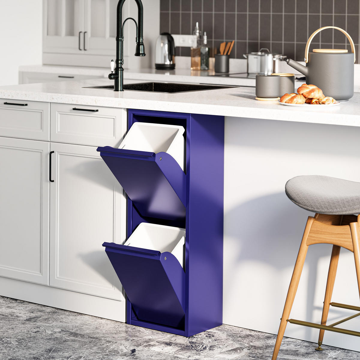 SKŘÍŇ NA ODPADKY Sollentuna - tmavě modrá, kov/plast (33/93/25cm) - [en.casa]