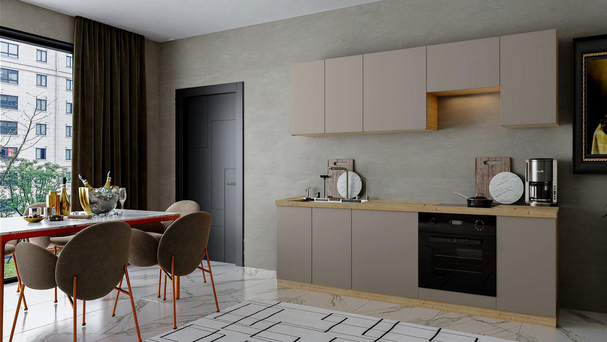 KÜCHENZEILE – Küchenblock 240 cm VELORA – KU-S46 – Beige - Beige, Holzwerkstoff (240/214/52cm) - hi-markt