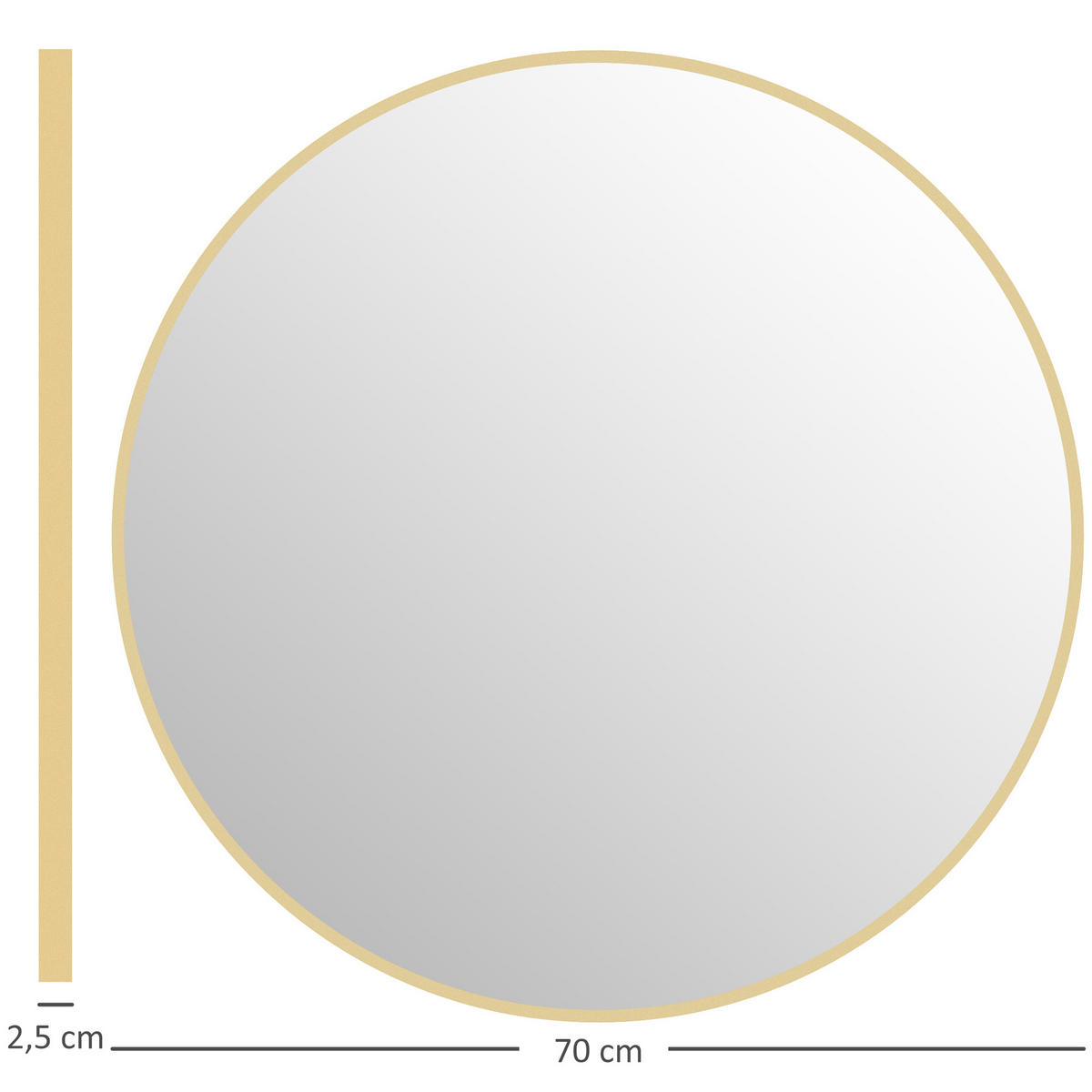 BADSPIEGEL 70x70 cm Rund Spiegel mit Rahmen, Splitterschutzfolie, Wandspiegel - Goldfarben, Metall (70/2.5/70cm) - HOMCOM