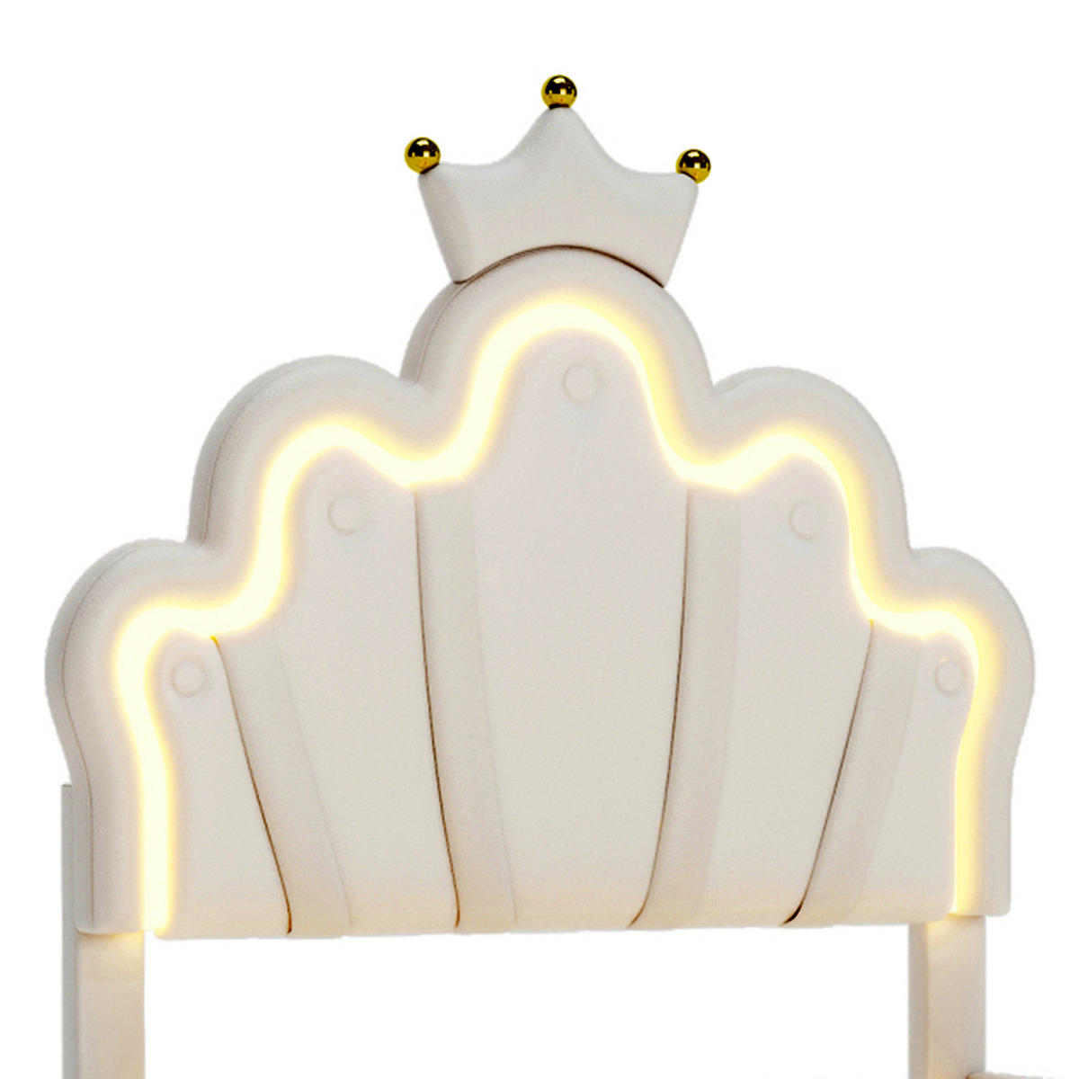 KINDERBETT Bogen-Krone mit 2-Zonen-LED & Goldbeinen 90/200 cm PU-Leder Weiß - Weiß, Leder (90/200cm) - Creahappy