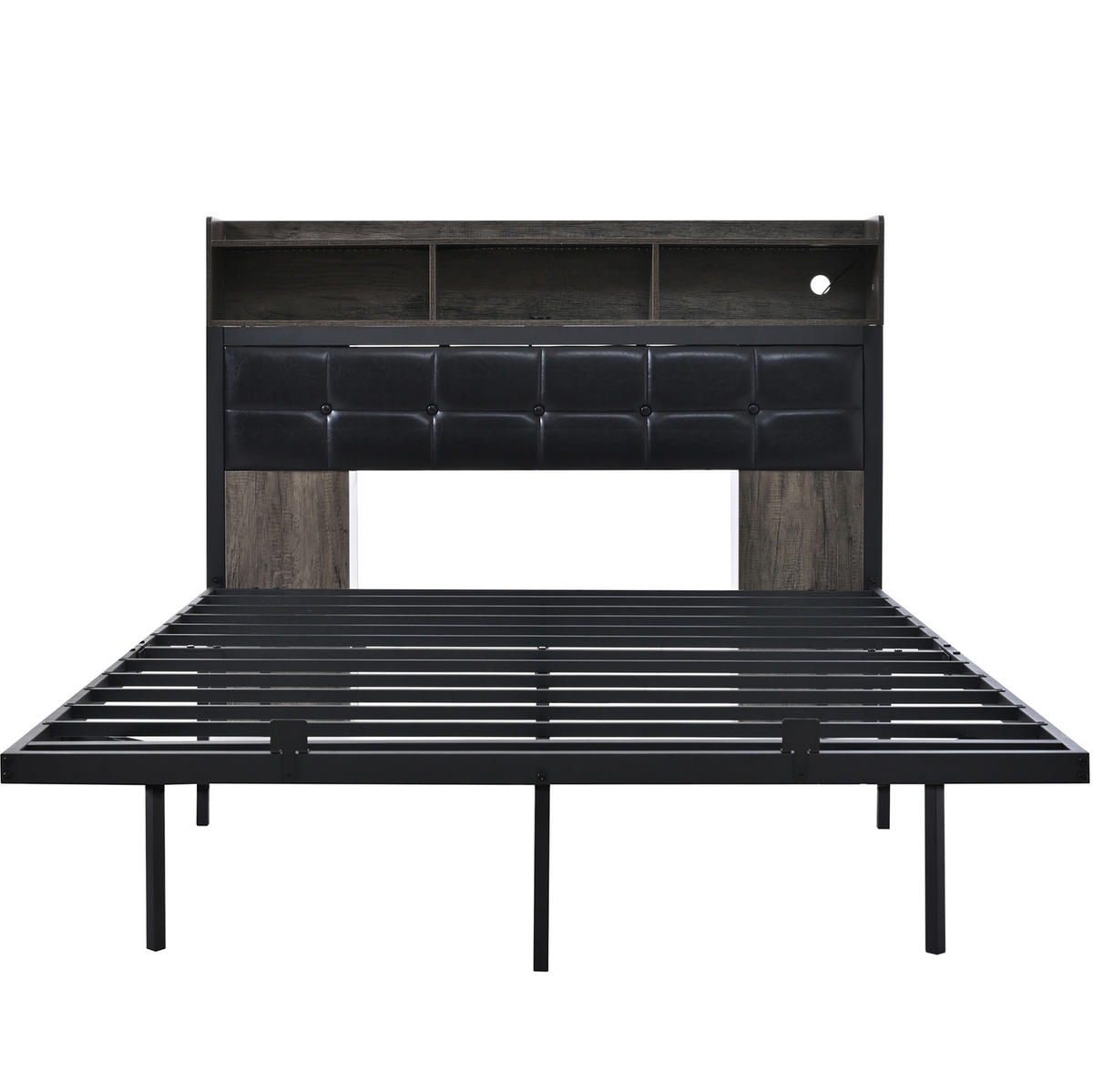 POLSTERBETT 140/190 cm mit LED, USB-C-Ladestation und 2 Nachttischen, schwebende Optik, Grau/Weiß - Grau, Metall (140/190cm) - Redom