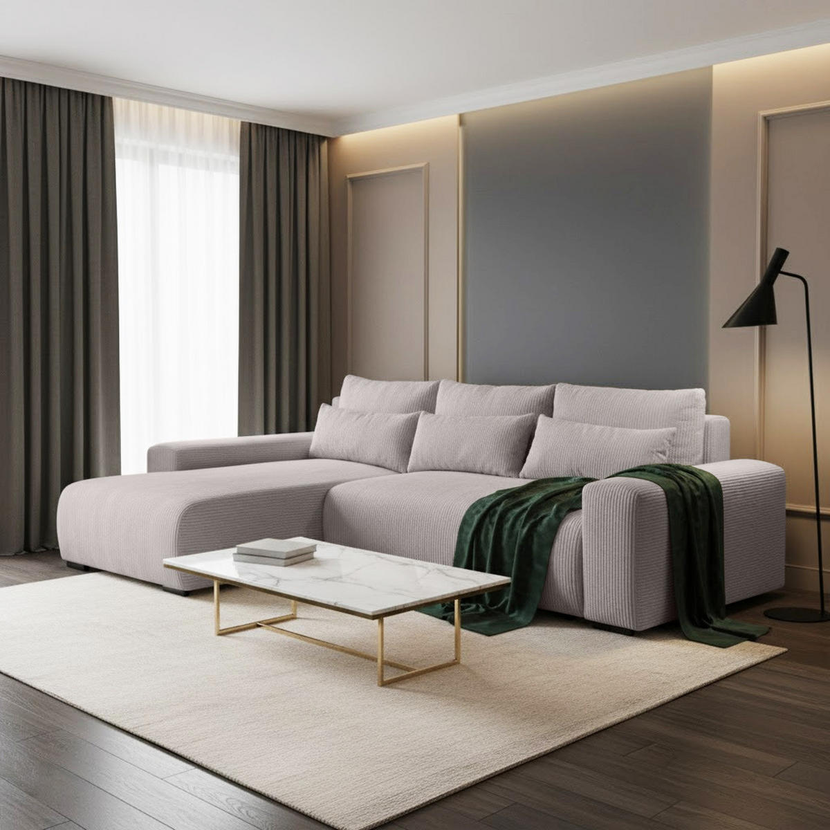 ECKSCHLAFSOFA Benny cappuccino links - Schwarz/Cappuccino, Kunststoff/Textil (271/185cm) - Beautysofa