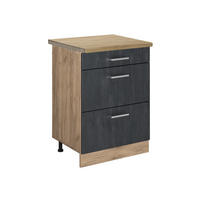 KÜCHENUNTERSCHRANK R-Line Schwarz Beton 60 cm AP Eiche - Honigeiche/Eiche Wotan, Holzwerkstoff (60/81.6/60cm) - Vicco
