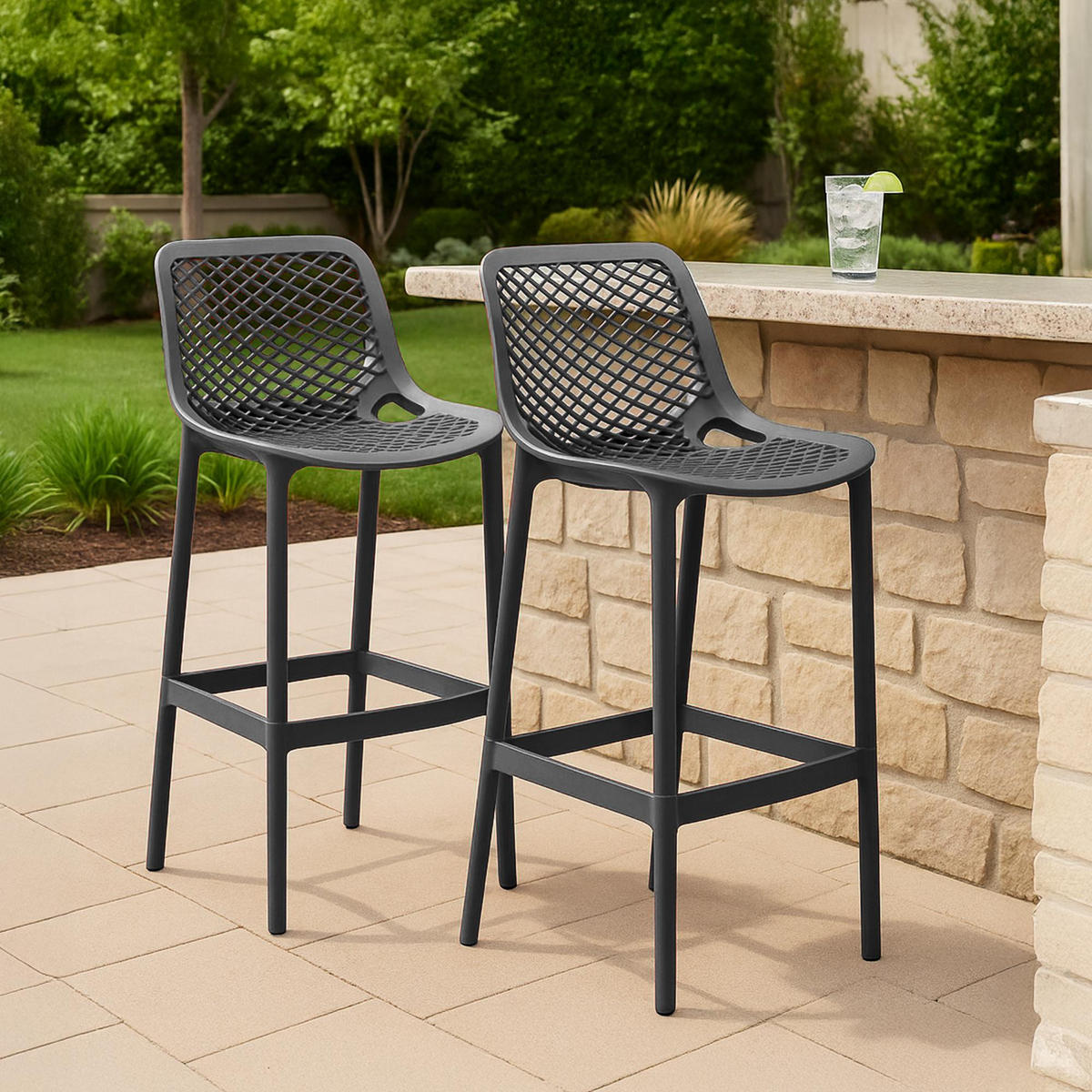 BARHOCKER 2er Set Kunststoff Dunkelgrau - Dunkelgrau, Kunststoff (45/105/53cm) - CLP