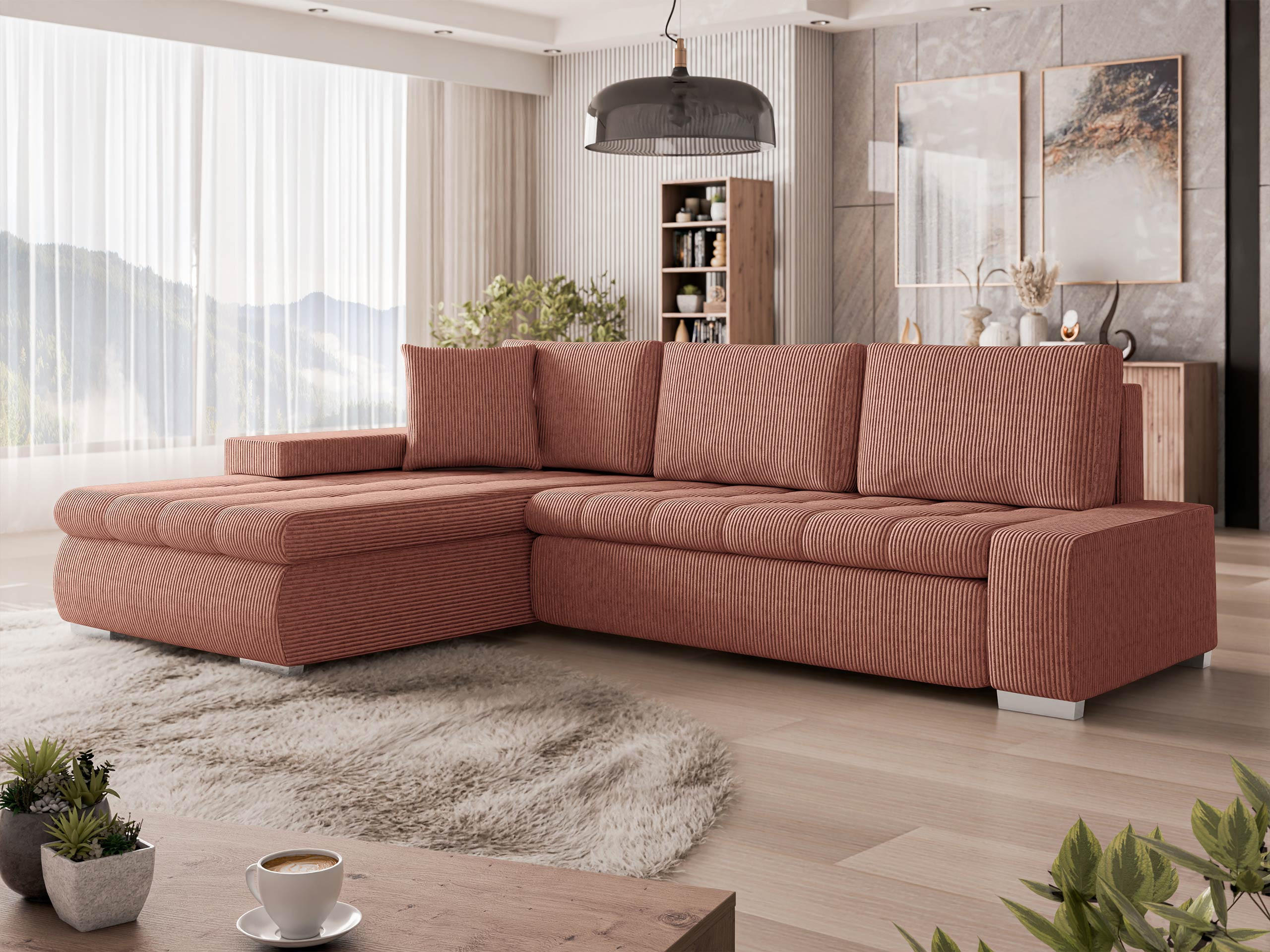 ECKSOFA Orkan Mini Cord - Rosa, Holz/Textil (265/185cm) - MIRJAN24