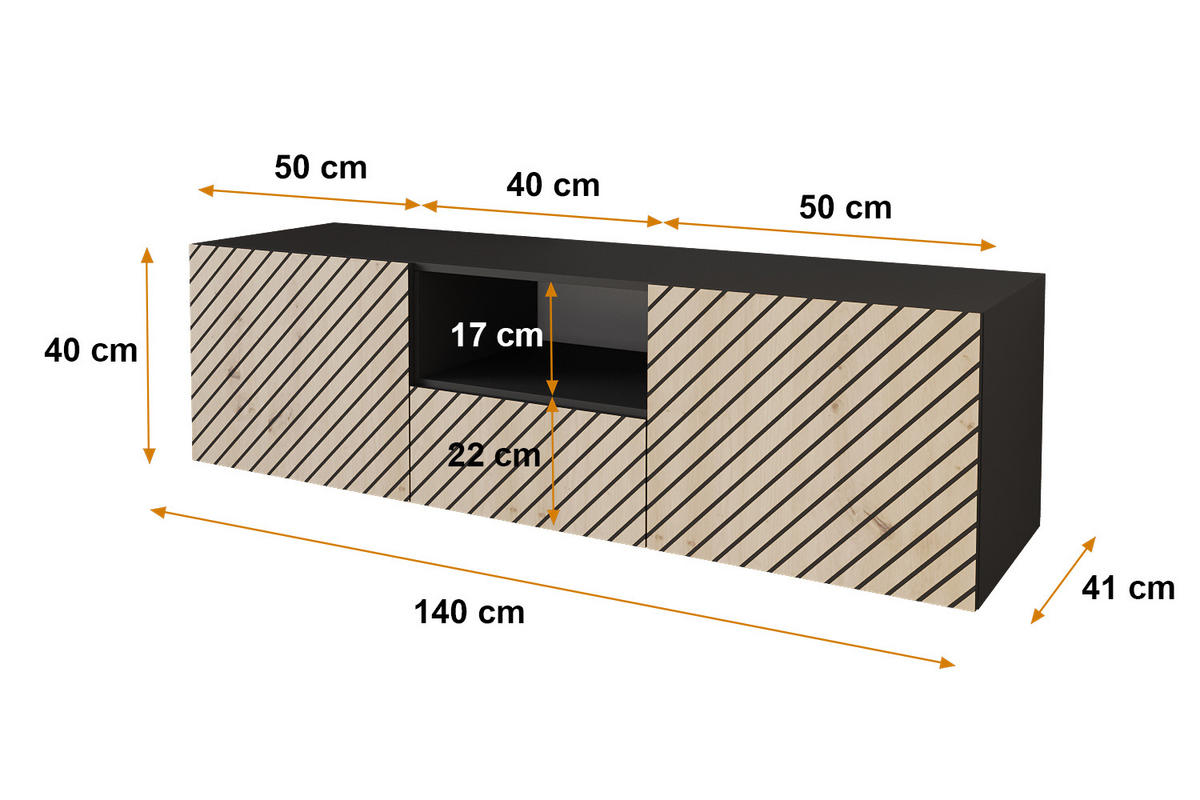 LOWBOARD SENI-W 140x40x41 cm - Schwarz / Artisan - Schwarz, Holzwerkstoff (140/40/41cm) - ALTDECOR