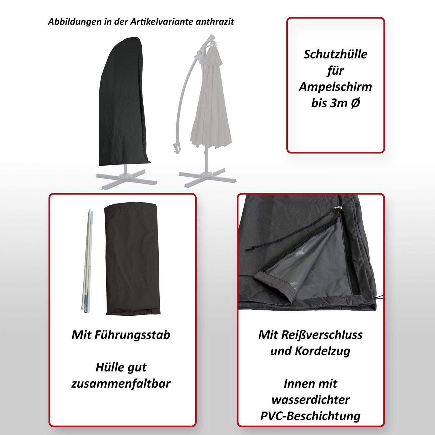 SCHUTZHÜLLE AMPELSCHIRM Anthrazit - Anthrazit, Kunststoff (80/195/1cm) - MCW