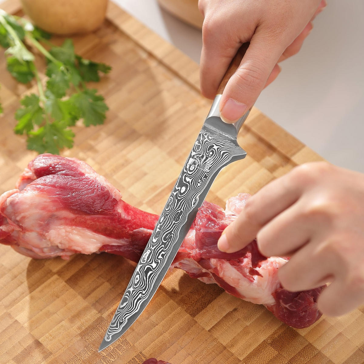 AUSBEIN- UND FILETIERMESSER 16 cm - Birkefarben, Holz/Metall (30cm) - Zayiko