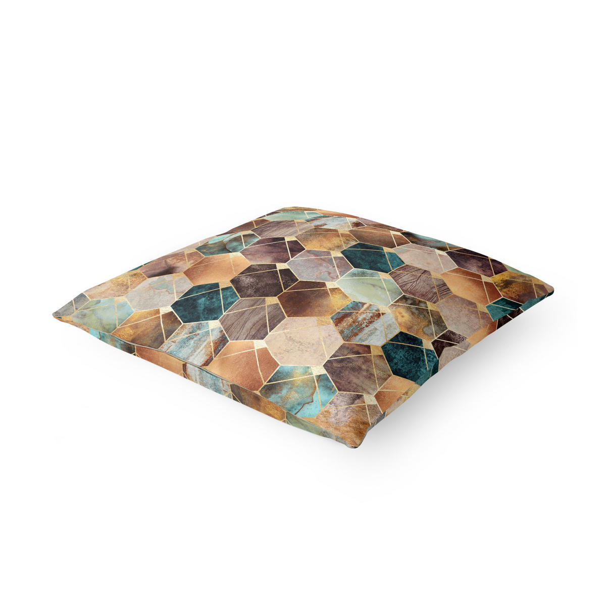 DEKOKISSEN Türkise Geometrie goldenes Art Deco 40/40 cm - Goldfarben, Textil (40/40/10cm) - Bilderwelten